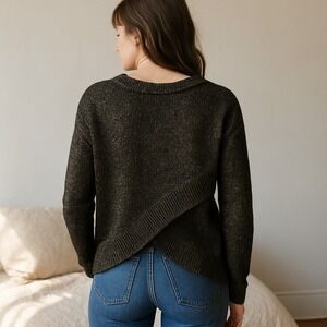ALC Bowen Sweater Womens Large Black Gold Metallic Knit Alpaca Merino Wool‎